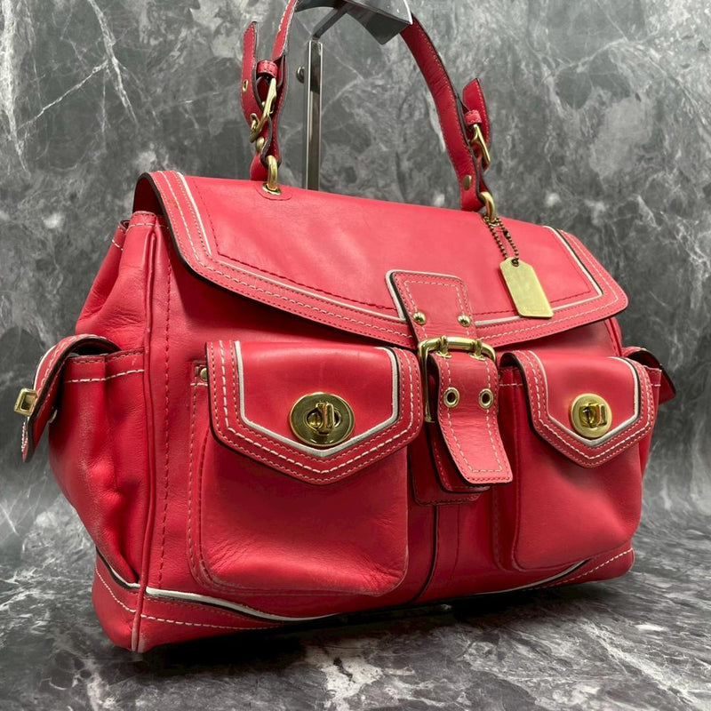 Coach Legacy Turnlock 5709 Handbag Red Leather Gold Hardware