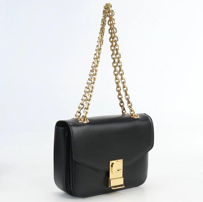 Celine C Shoulder Bag Calfskin Black Lock Clasp