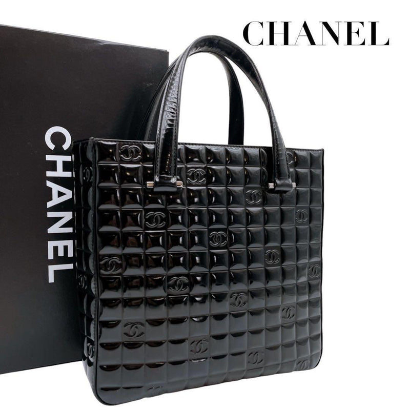 Chanel Chocobar Patent Tote Bag Coco Mark Handbag Black