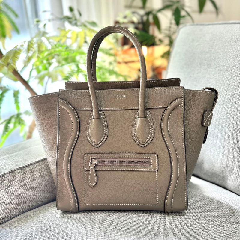 Celine Luggage Micro Shopper Handbag Drummed Calfskin Souris