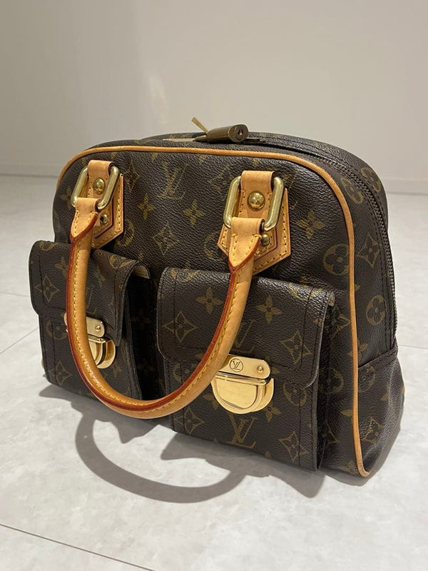 Louis Vuitton Manhattan Pm M40026 Handbag Monogram Canvas Dark Brown Leather