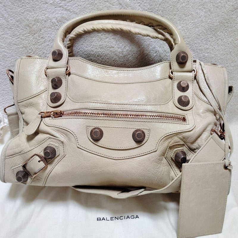 Balenciaga Giant City 173084 Shoulder Bag Leather Beige Gold Hardware
