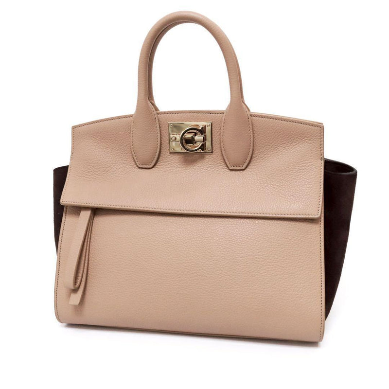 Salvatore Ferragamo Studio Soft Bag Small Handbag Leather Suede Beige Brown