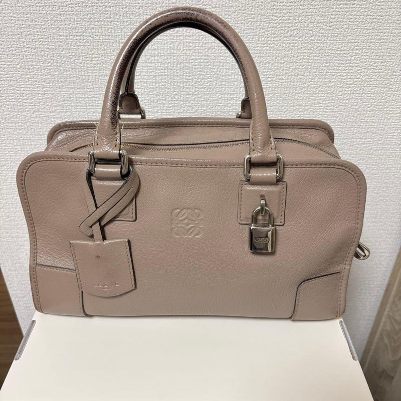 Loewe Amazona 28 Boston Handbag Greige Leather