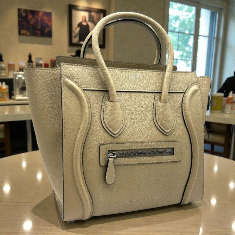 Celine Luggage Micro Handbag Tote Bag Leather Beige