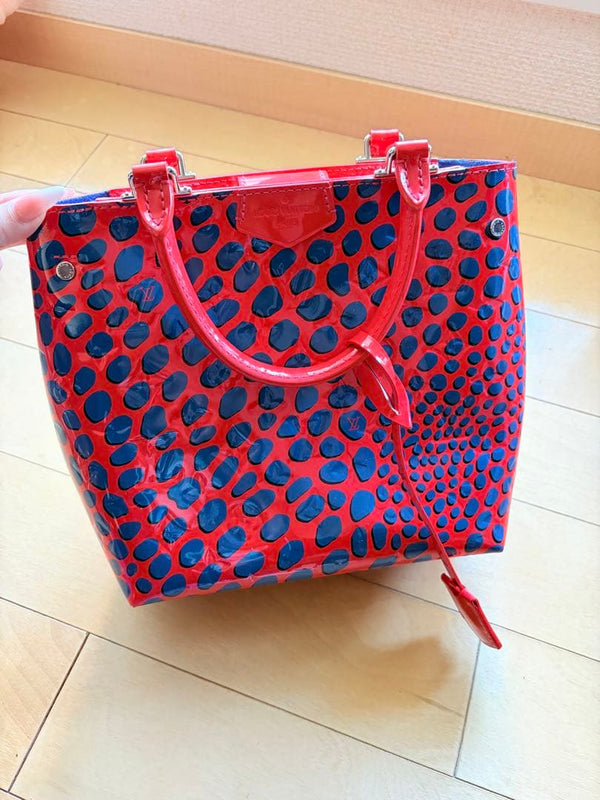 Louis Vuitton Monogram Vernis Jungle Dot Open Tote Handbag Red Blue Enamel