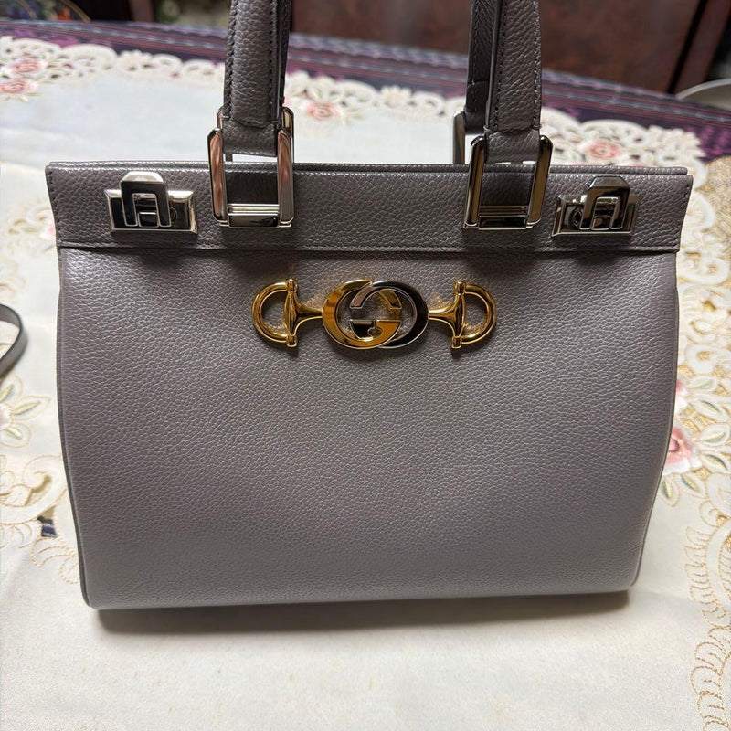 Gucci Zumi Small Top Handle Bag Leather Gray Handbag
