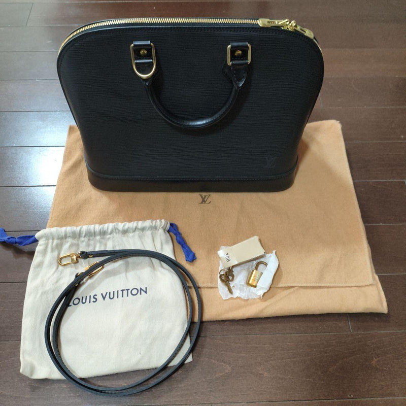 Louis Vuitton Alma Epi Noir Handbag Shoulder Bag Leather Black