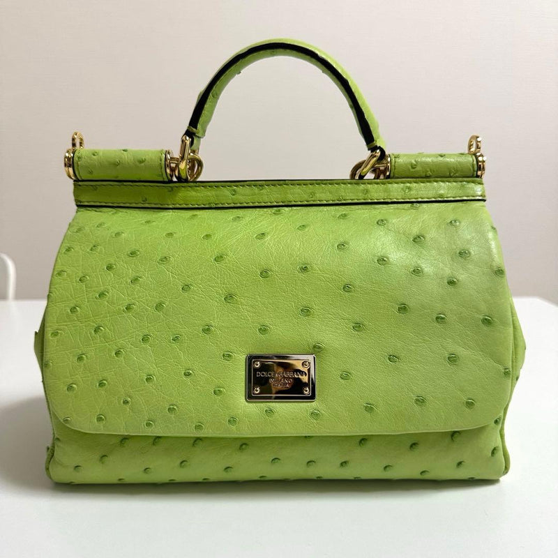 Dolcegabbana Sicily Ostrich 2-Way Handbag Shoulder Bag Green