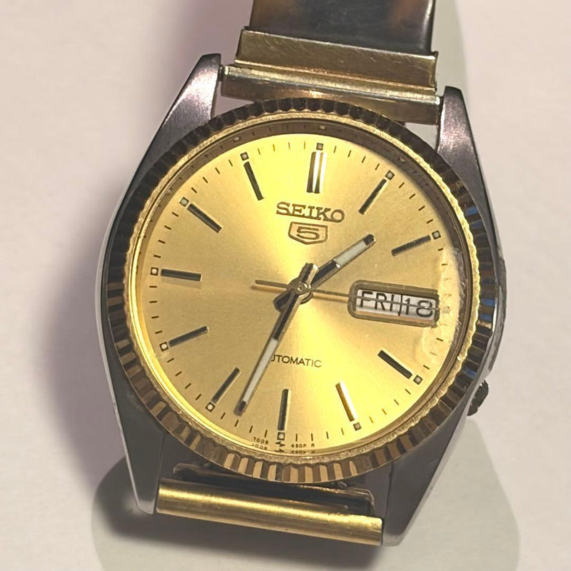 Seiko 5 7009-3110 Automatic Watch 36.1mm Case Gold Silver Tone 20mm Lug Width
