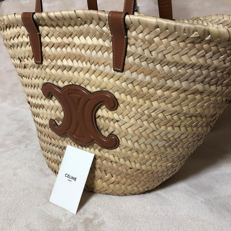 Celine Triomphe Medium Panier Basket Shoulder Bag 192622CGG 04LU Palm Leaf Calf