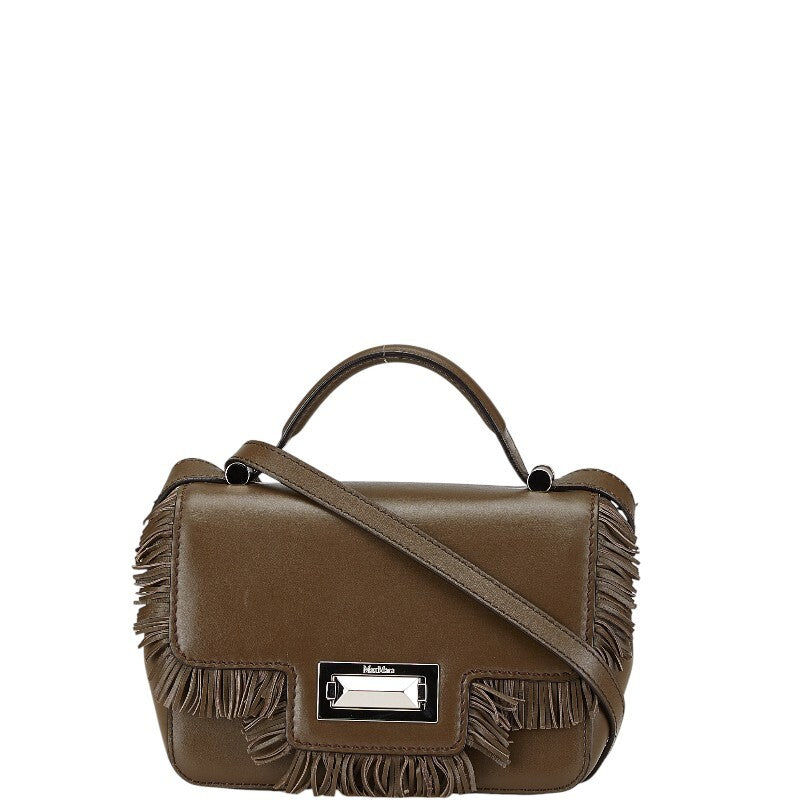 Max Mara Fringe Handbag Shoulder Bag Brown Leather Womens Designer Purse