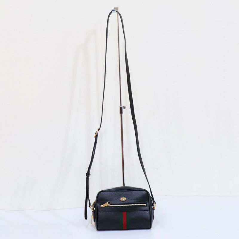 Black Leather Gg Logo Shoulder Bag For Women Inspired By Gucci Ophidia Sherry