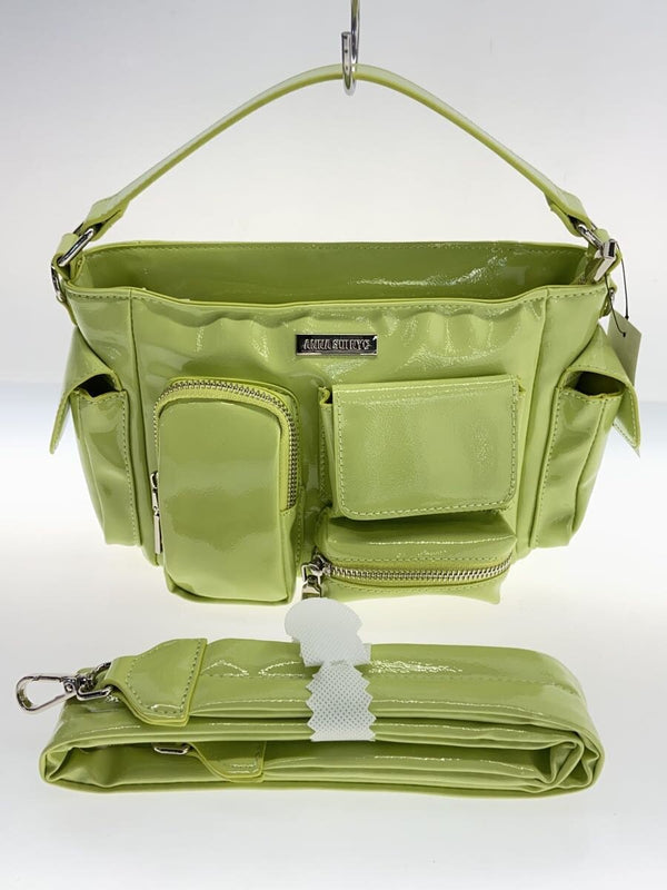 Anna Sui Nyc Multi-pocket Mini Bag Solid Green Shoulder Bag. Fashion Crossbody