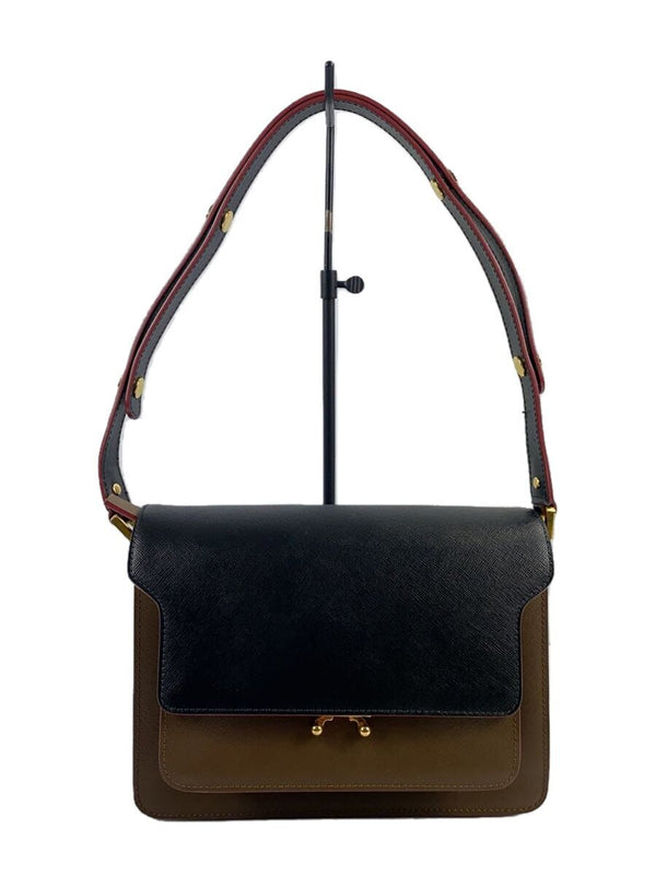 Marni Trunk Shoulder Bag Leather Brown Bag Solid Color Designer Handbag Stylish