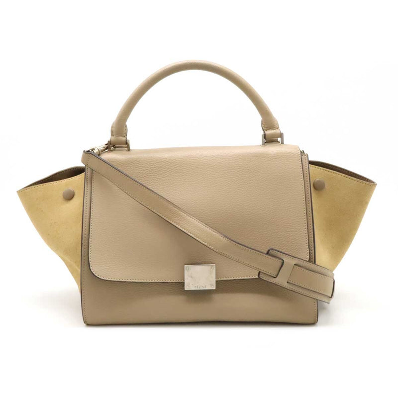 Celine Trapeze Small Handbag 2-way Shoulder Bag Leather Suede Beige Silver
