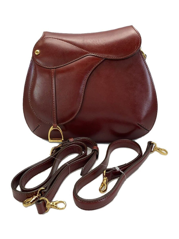 Somes Saddle Shoulder Bag Burgundy Leather Handbag Solid Color Classic Style