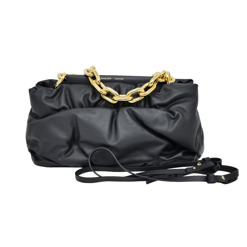 Meito Zanichelli Amlet Chain Puffy Handbag Black Leather Shoulder Clutch Womens