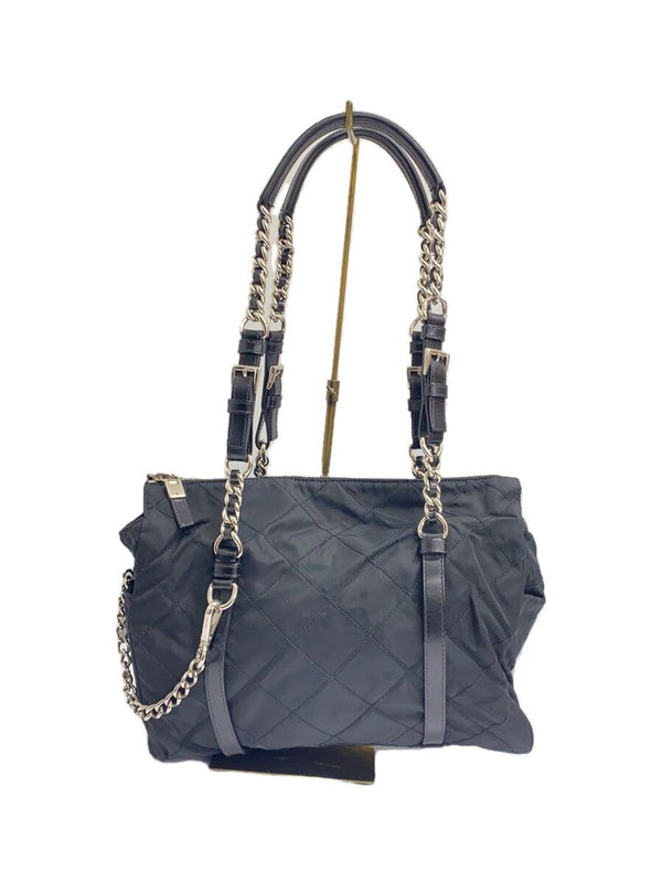 Prada Quilted Shoulder Bag Black Nylon Chain Designer Handbag Womens Fashion