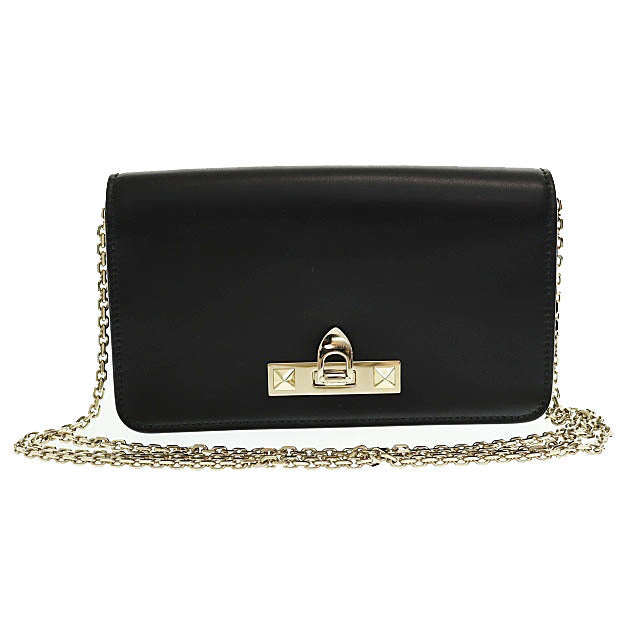 Rockstud Fierce Calfskin Leather Pouch Chain Shoulder Bag Black A