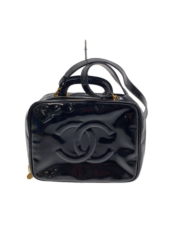 Chanel Vanity Bag A07061 Enamel 2-way Coco Mark Black Enamel Black Makeup
