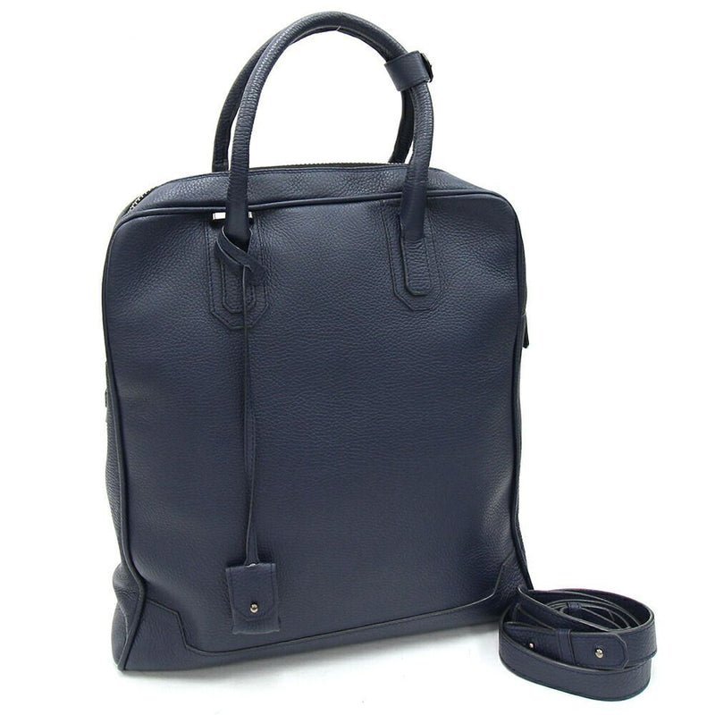 2-way Handbag Navy Leather Briefcase Document Shoulder Bag. Mens Business