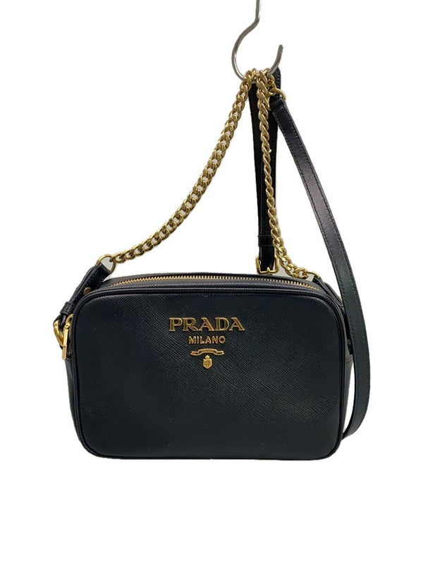 Prada Shoulder Bag Leather Black Solid Color Womens Designer Purse Handbag