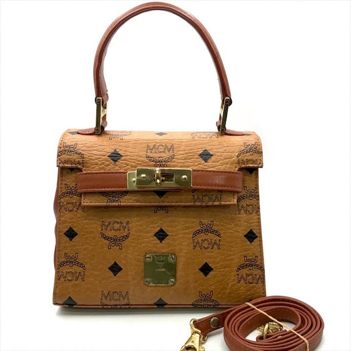 Mcm Visetos Kelly Mini Handbag A5758 2-way Leather Crossbody Shoulder Bag Brown