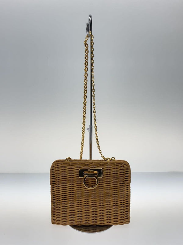 Gancini Rattan Basket Shoulder Bag Camel Woven Designer Bag