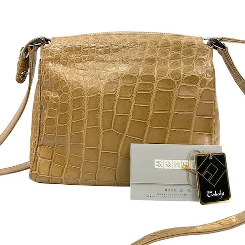 Matt Crocodile Shoulder Bag Crossbody Alligator Leather Beige Womens