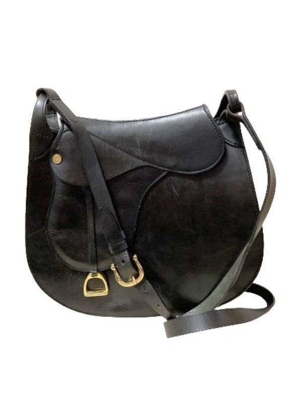 Somes Saddle Shoulder Bag Black Leather Equestrian Equipment Bag Riding