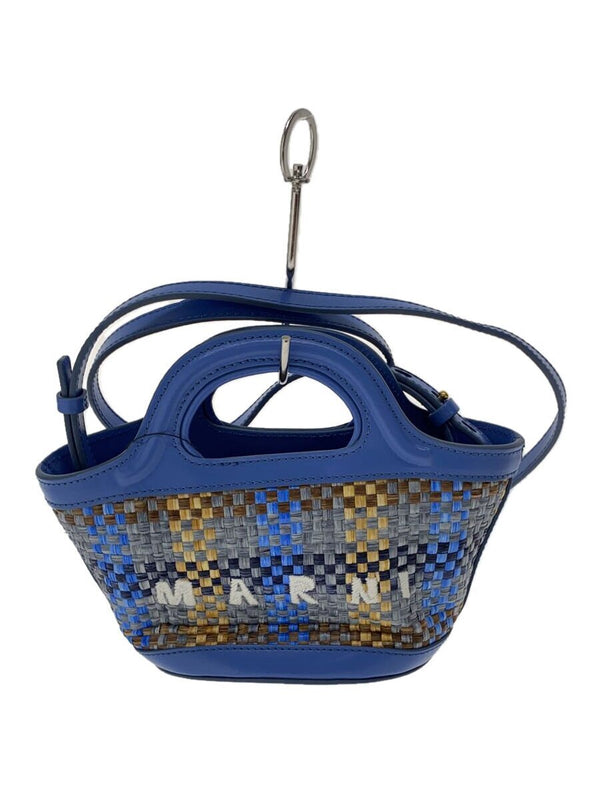 Marni Shoulder Bag Leather Blue Check P6744 Designer Handbag Womens Fashion