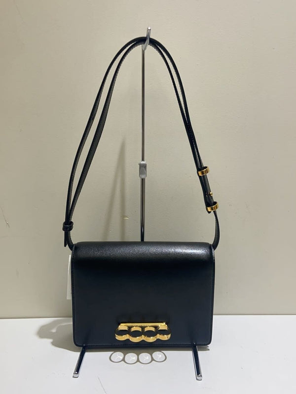 Alexander Mcqueen Grip Shoulder Bag Black Leather Solid Color Designer Handbag