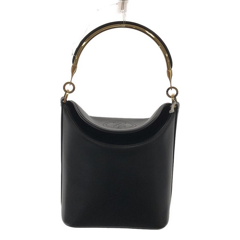 Zanchetti 2-way Leather Bucket Tote Shoulder Bag Metal Handle Black Womens