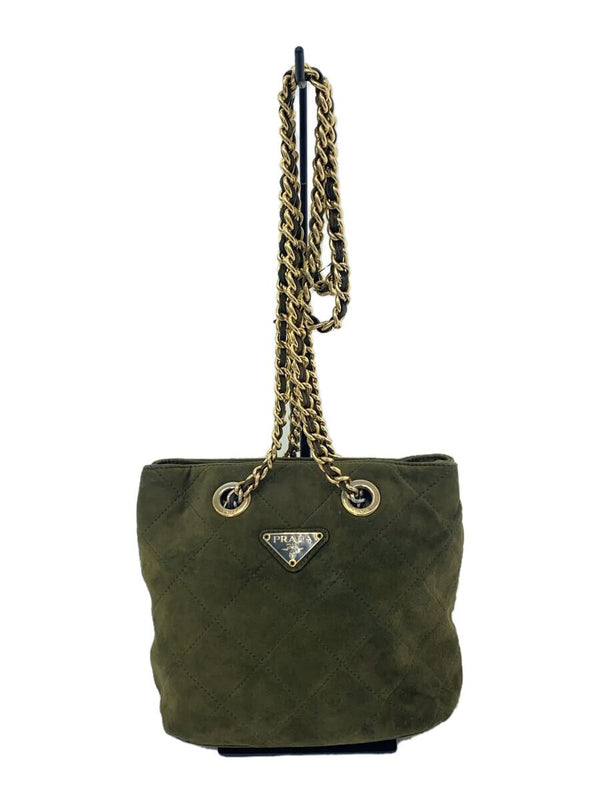 Prada Shoulder Bag Suede Khaki Solid Color Designer Handbag Luxury Womens Purse