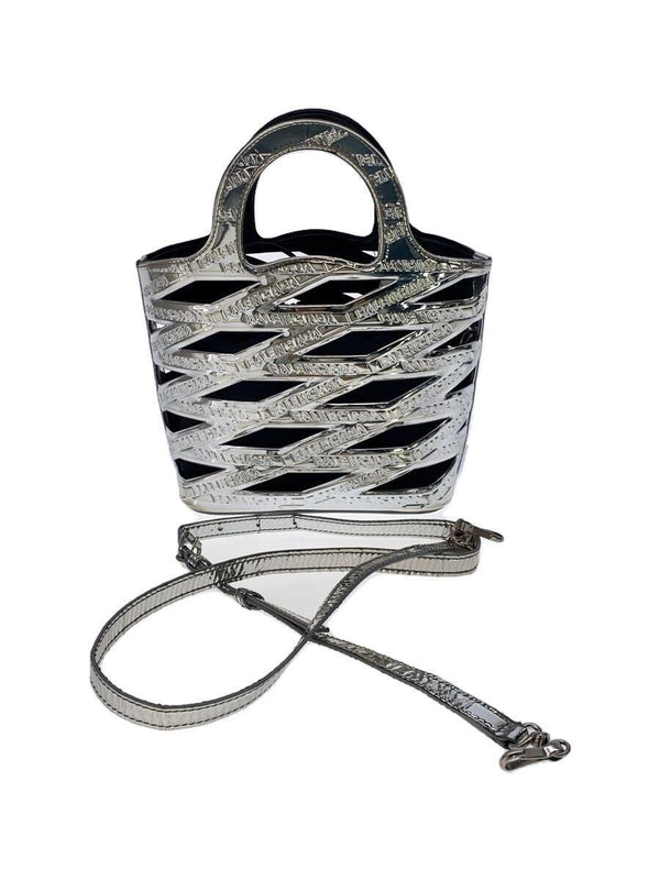 Silver Logo Neo Basket Shoulder Bag Designer Handbag Metallic