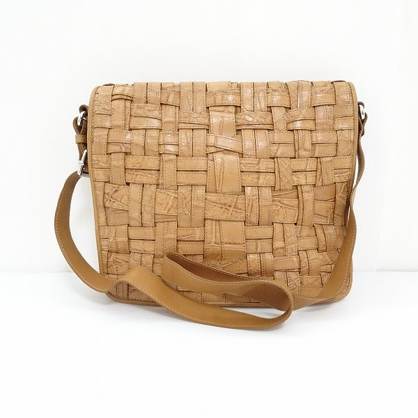 Mauro Governa Shoulder Bag 824844 Brown Leather Intrecciato Woven Italian