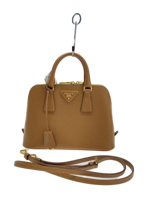 Prada Promenade Bl0838 2-way Saffiano Lux Bag Camel Leather Handbag Corner Wear