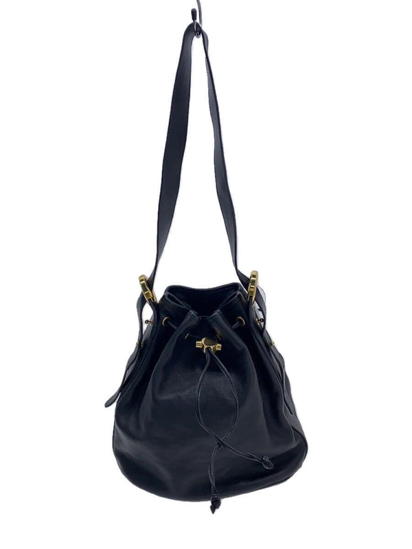 Bally Drawstring Shoulder Bag Leather Black Used Designer Handbag With Wear