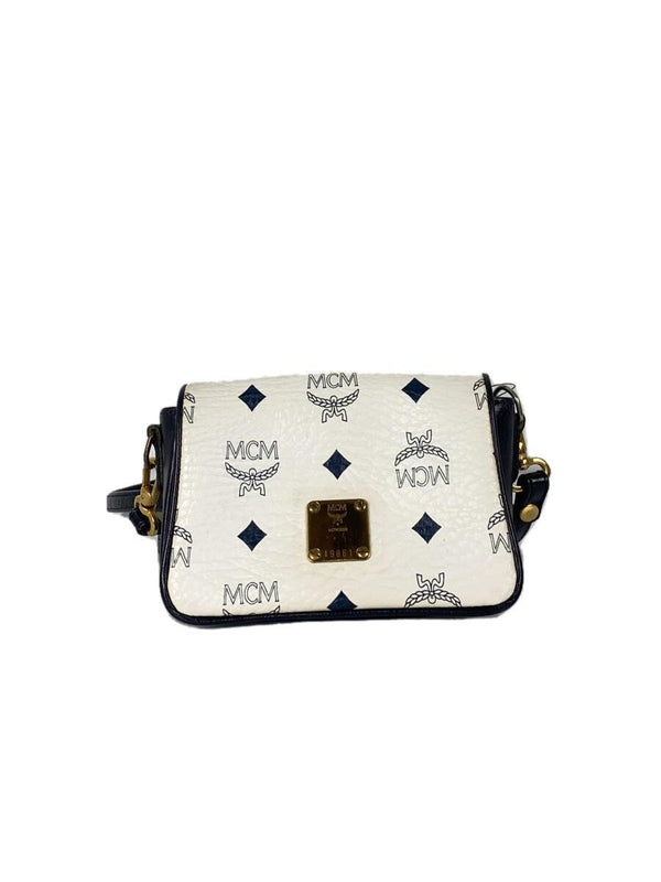 Mcm Mini Shoulder Bag White Leather All-over Print Designer Crossbody Purse