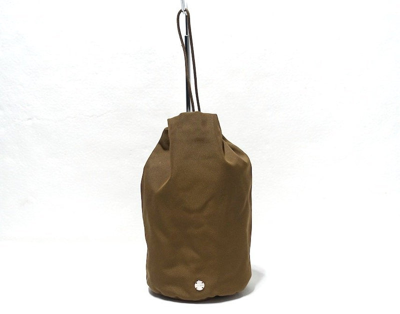 The Row Sporty Pouch W1336 Drawstring Bag Nylon Leather Taupe. Designer Handbag.