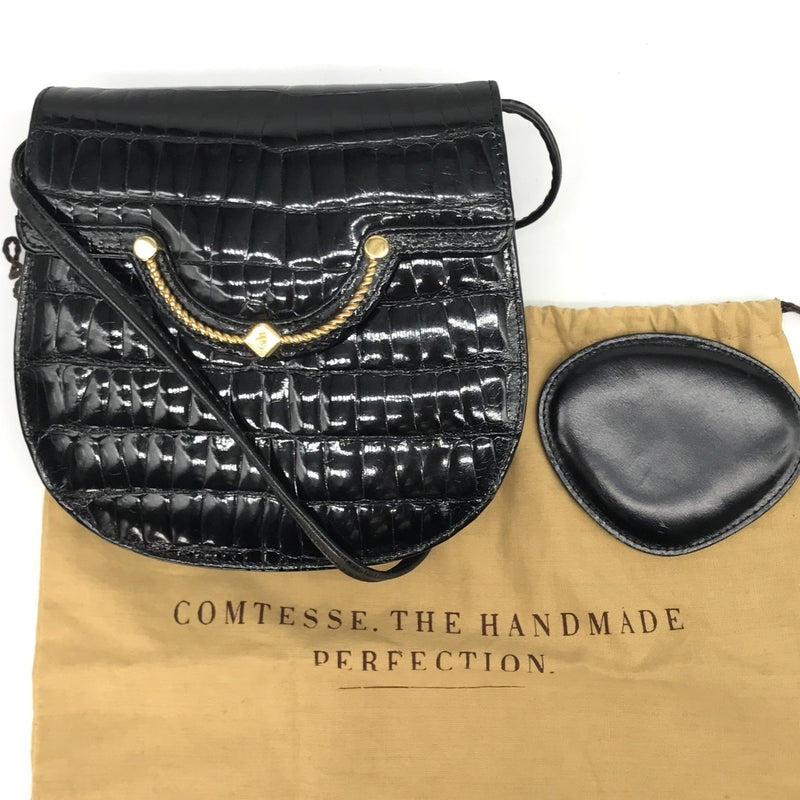 Comtesse Crocodile Leather Shoulder Bag Pochette M3725 Black Designer Handbag