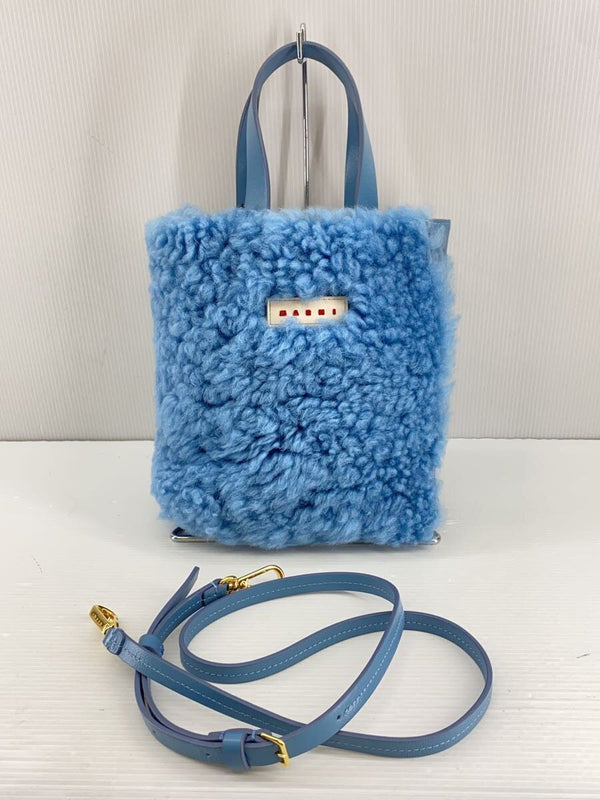 Marni Shoulder Bag Blue Leather Handbag For Women Designer Purse Casual Daily