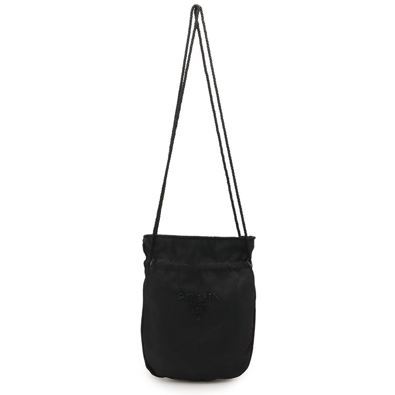 Prada Beaded Logo Drawstring Bag Nylon Nero Black Shoulder/semi-shoulder Bag.