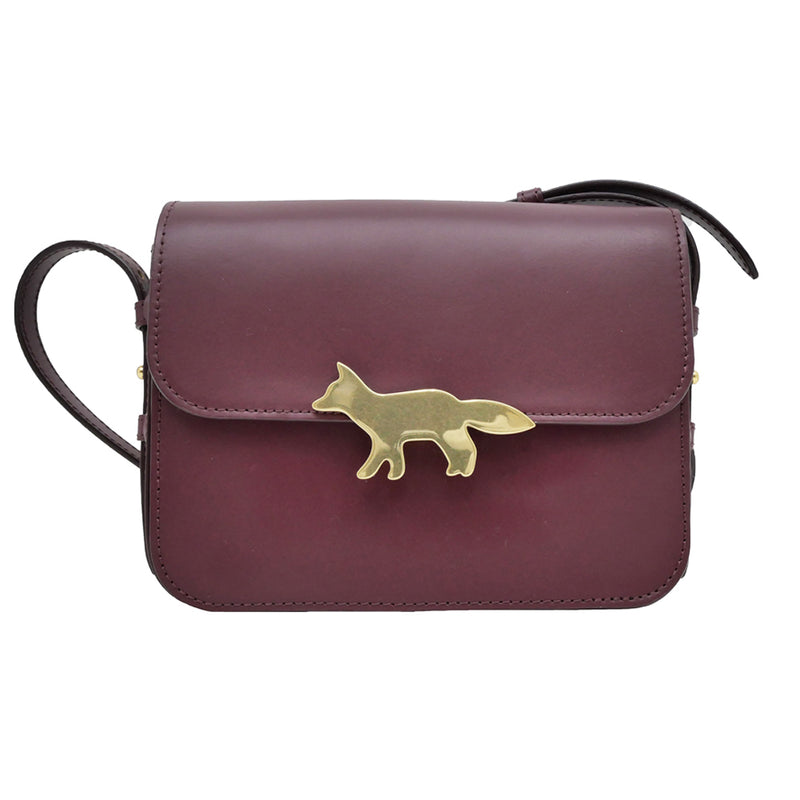 Meito Maison Kitsune The Edie Shoulder Bag Red Burgundy Fox Womens Bag Leather
