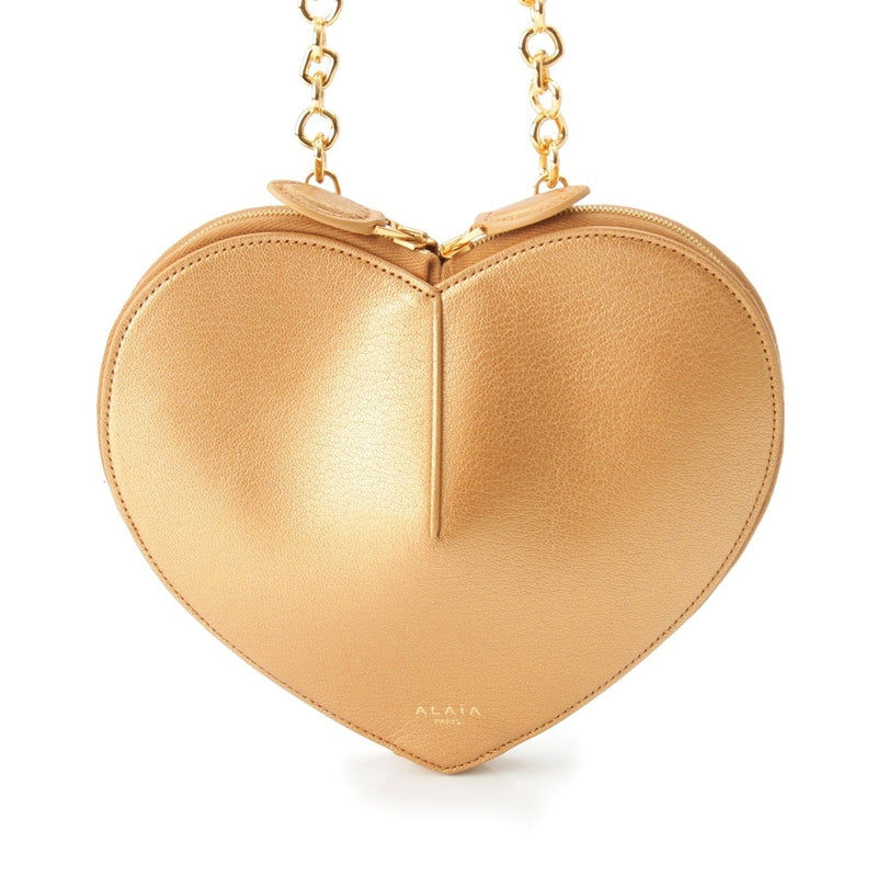Alaïa Le Coeur Calfskin Heart Chain Shoulder Bag Gold Designer Handbag Fashion