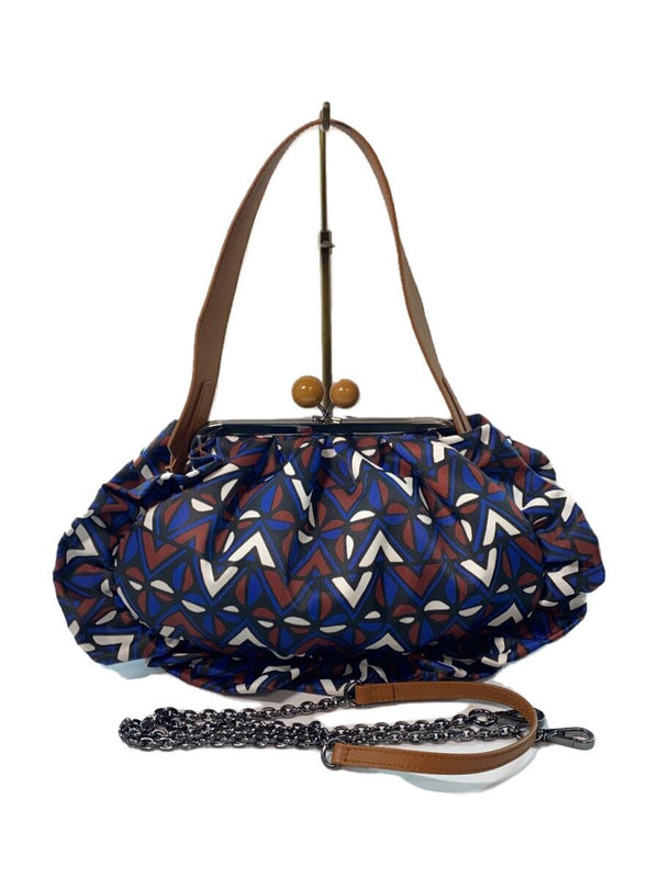 Max Mara Weekend Pasticcino Shoulder Bag Blue Pattern Fabric Clutch Purse