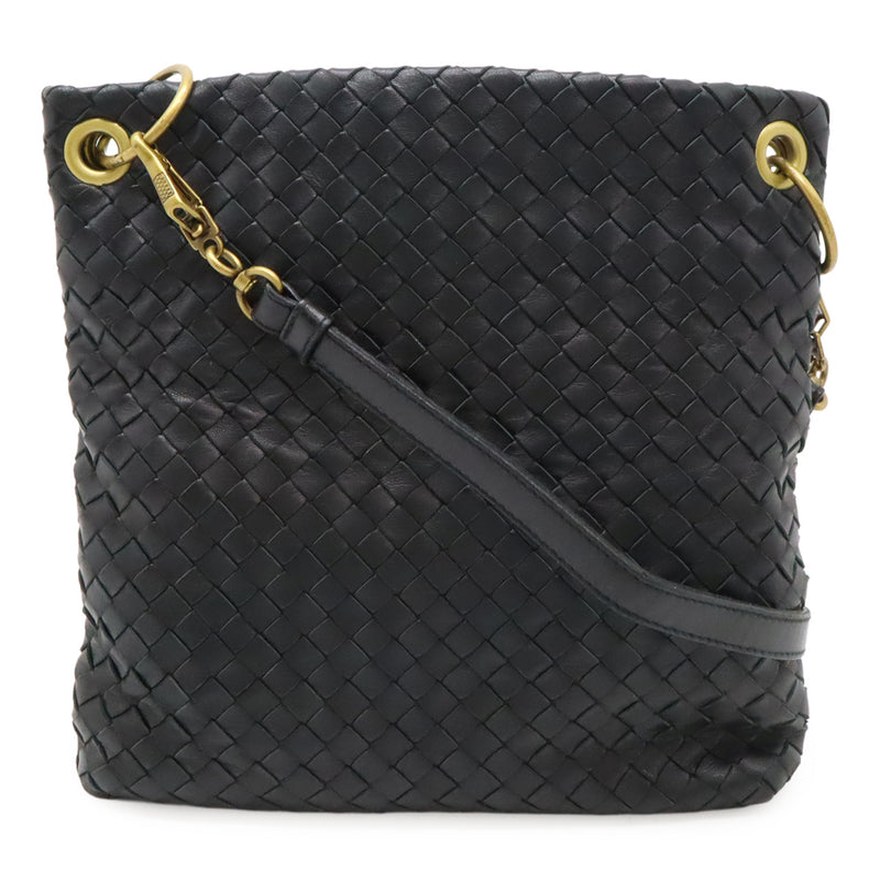 Intrecciato Leather Shoulder Bag Crossbody Black 179330 Designer