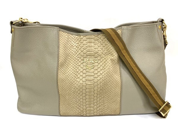 Elvy Luxe 2-way Bag Python Leather Gray Beige Shoulder Handbag Designer