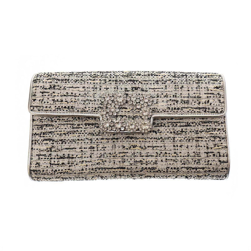 White Tweed Chain Bag Flower Strass Buckle Womens Designer Handbag